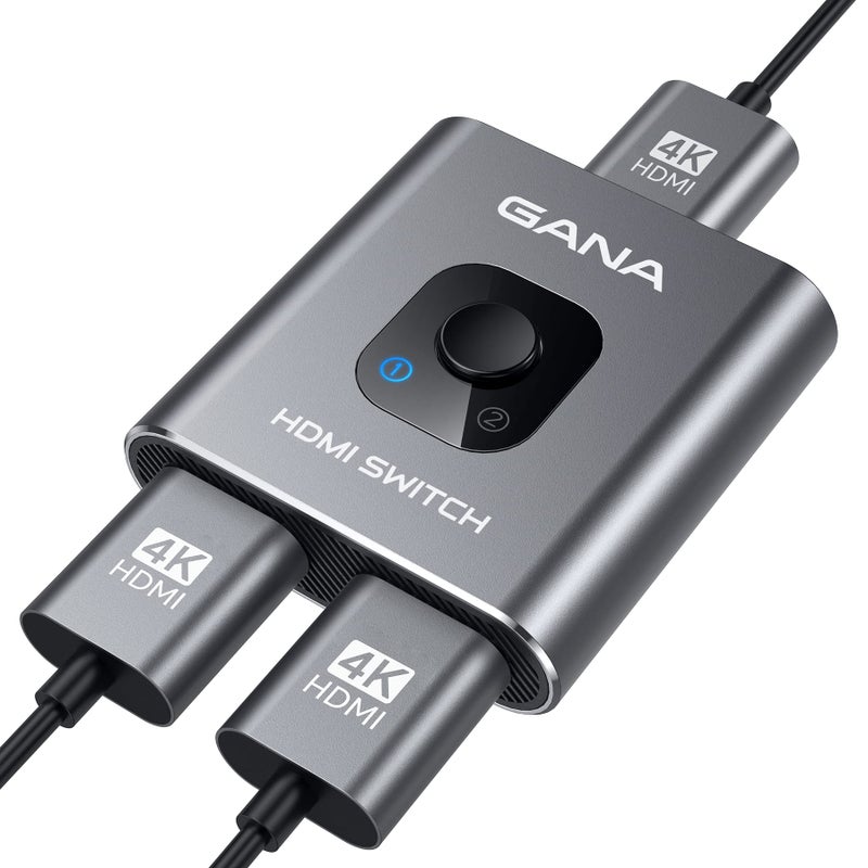 GANA HDMI Switch 4k@60hz Splitter, GANA Aluminum Bidirectional HDMI Switcher 2 in 1 Out, Manual HDMI Hub Supports HD Compatible with Xbox PS5/4/3 Blu-Ray Player Fire Stick Roku (Grey) - Image 1